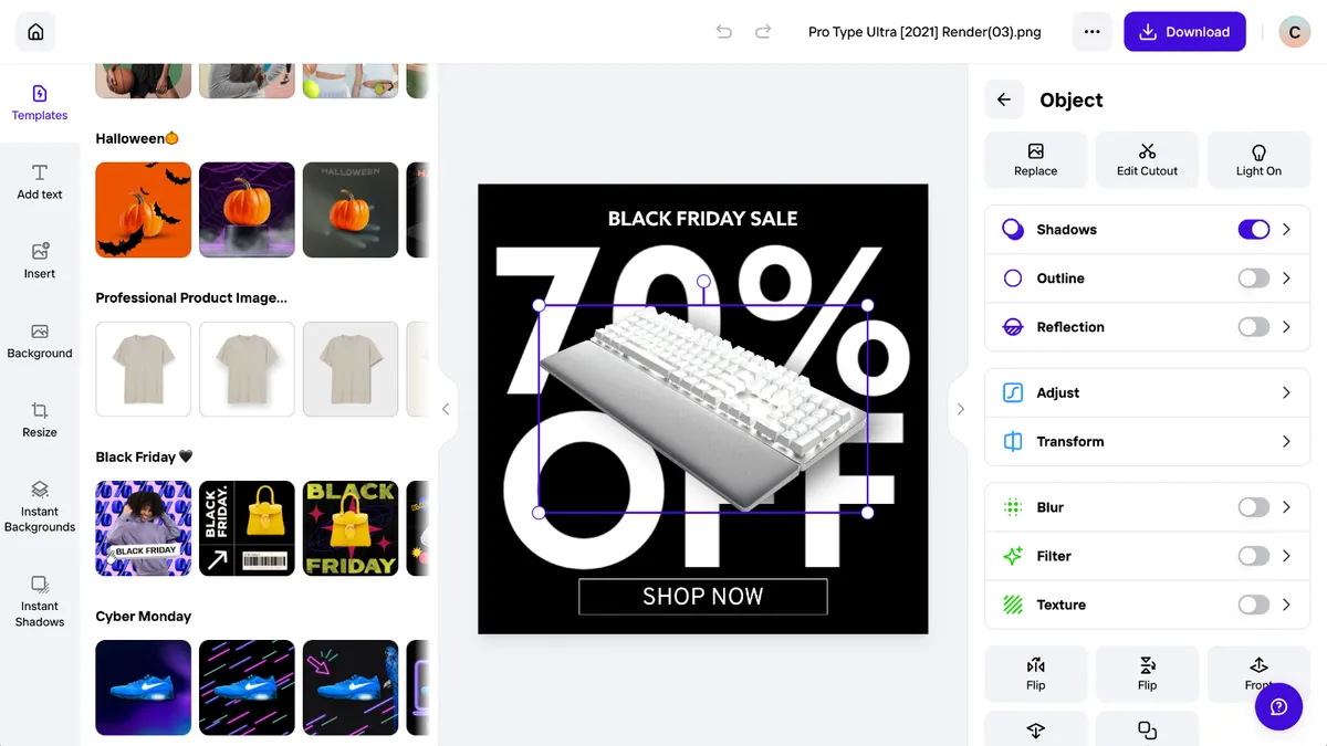 Photoroom AI editor interface optimized for mobile product photography